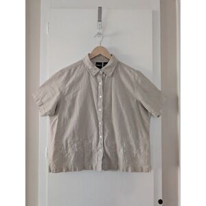 Erika Womens‎ XL Linen Blend Shirt Floral Embroidered Granola Girl Coastal Boxy
